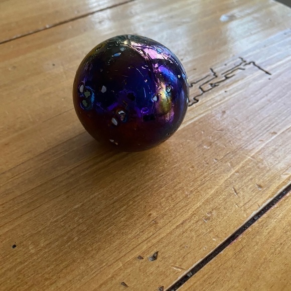 LARGE ART GLASS SHOOTER MARBLE- Blue CARNIVAL IRIDESCENT 6.25" around - Picture 5 of 8